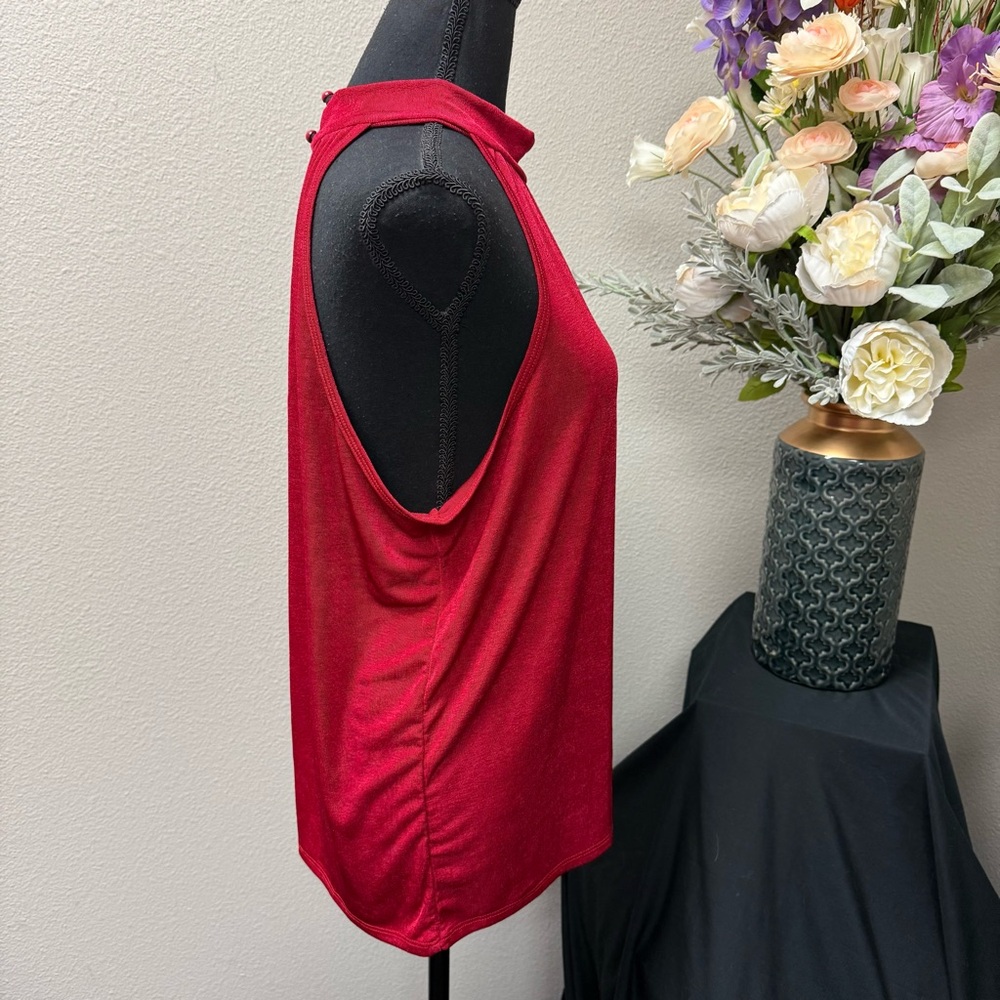 Maurices 24/7 Red Mock Neck Halter Tank Top Sleeveless Stretchy L - Picture 4 of 8